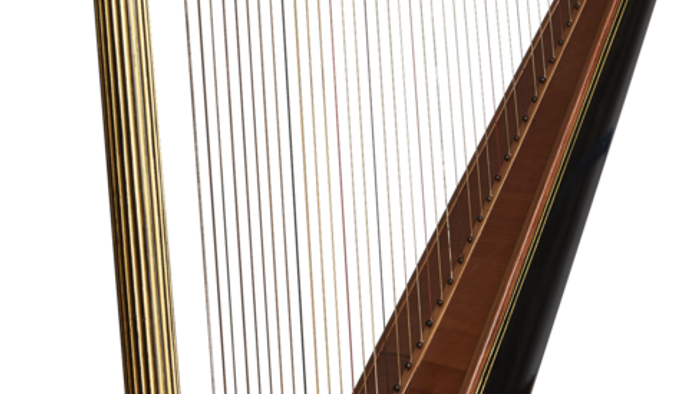 Ein prächtiges, golden verziertes Harfe vor schwarzem Hintergrund