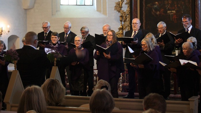 En kor sang i kirke med publikum.