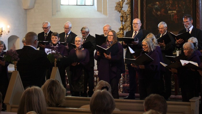 En kor sang i kirke med publikum.