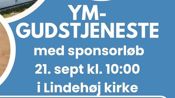 Flyer for ungdomsgudstjeneste med sponsorløb på Lindehøj Kirke