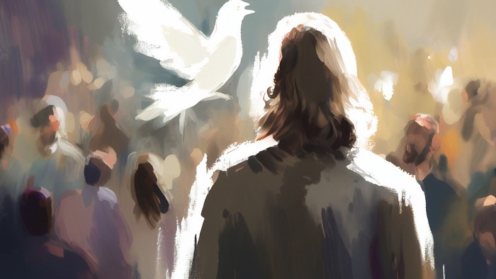 En person med en dunde stander med ryggen til os, mens en hvid dunde flyver over hendes skulder.