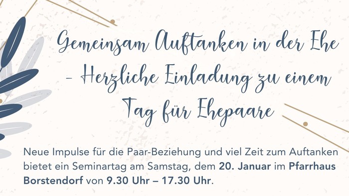 Einladung zu einem Tag für Ehepaare mit verschiedenen Aktivitäten und Workshops