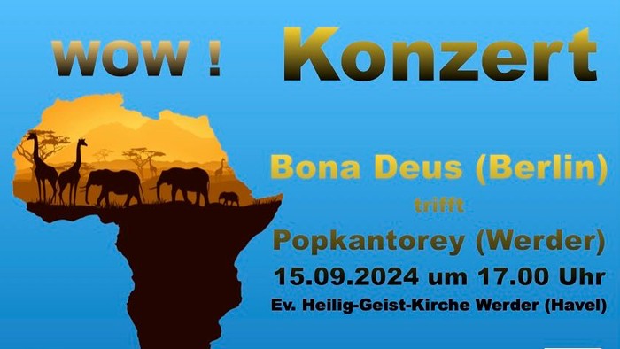 **Plakat für ein Konzert mit Bona Deus und Popkantorey am 15. September 2024 in der Ev. Heilig-Geist-Kirche in Werder.**