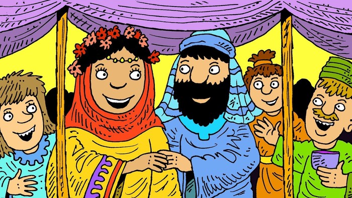 Eine Gruppe von Menschen in traditioneller Kleidung feiert fröhlich zusammen.