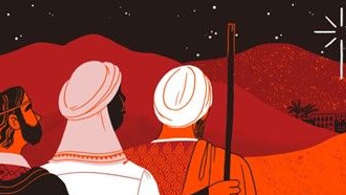 Tre vise mænd følger stjernen i en ørkenlandskage