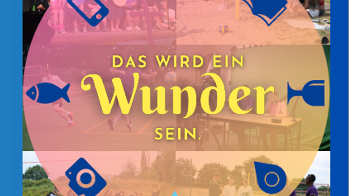 Das Bild zeigt verschiedene Szenen von Menschen, die sich versammeln, und eine Veranstaltung mit dem Titel "Das wird ein Wunder sein!" im Jahr 2024.