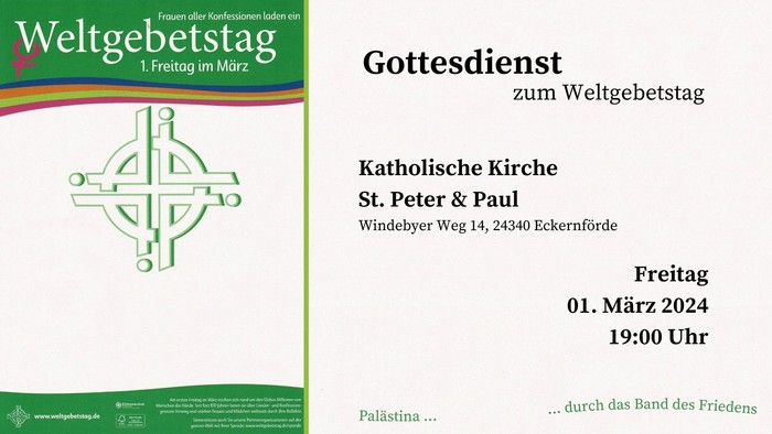 Weltgebetstag Gottesdienst der katholischen Kirche St. Peter & Paul am 01. März 2024 um 19:00 Uhr in Winddeby.