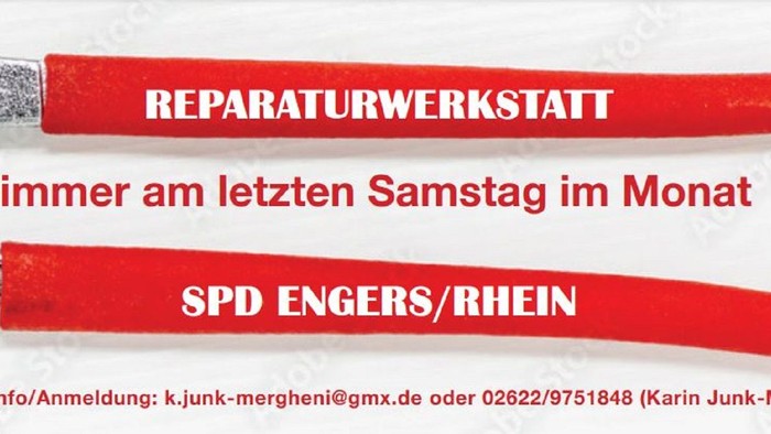 Banner Reparaturwerkstatt in Form einer beschrifteten Zange