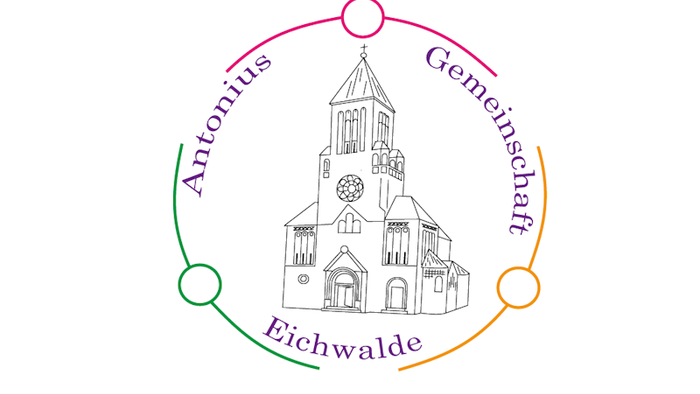 Das Bild zeigt das Antonius-Gemeinschafts-Eichwalde mit einer Kirche und drei farbigen Kreisen