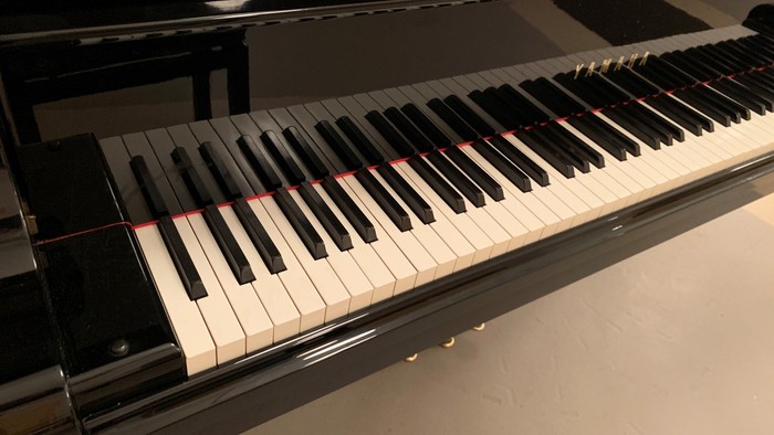 Et sort og hvid klaver med sorte og hvide toner.