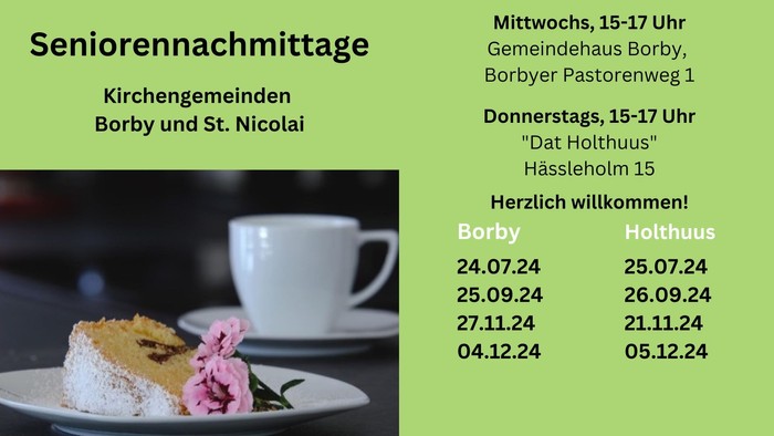 Seniorennachmittage in Borby und Holthuus mit Kaffee und Kuchen