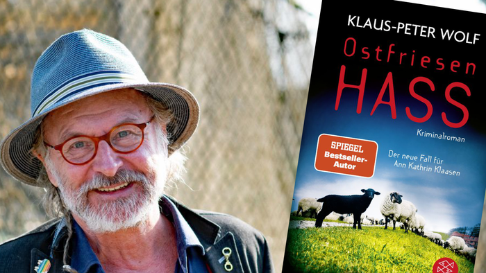 Mann mit Hut und Brille neben Buch "Östfriesen Hass"