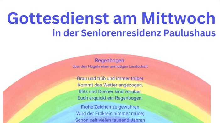 Einladung zur Veranstaltung "Gottesdienst am Mittwoch" in der Seniorenresidenz Paulushaus am 19. Juni 2024 um 15:00 Uhr.