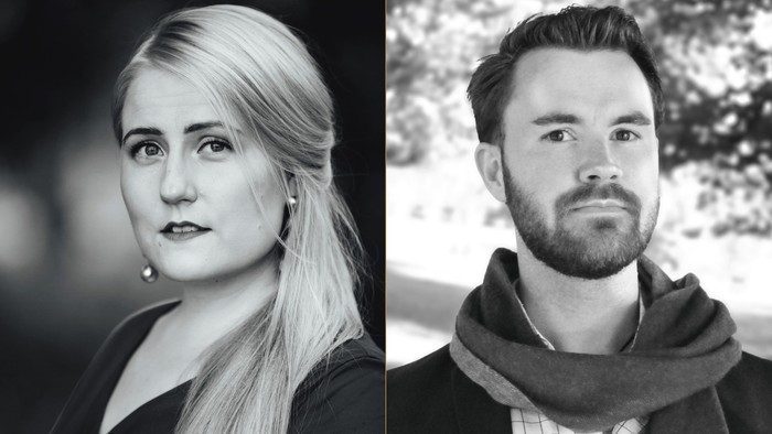 To billeder af en kvinde og en mand i sort-hvid.