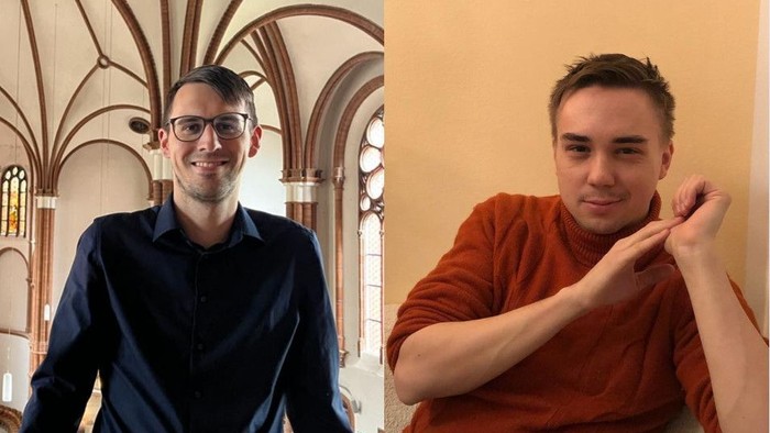 Zwei Männer in verschiedenen Outfits und Umgebungen