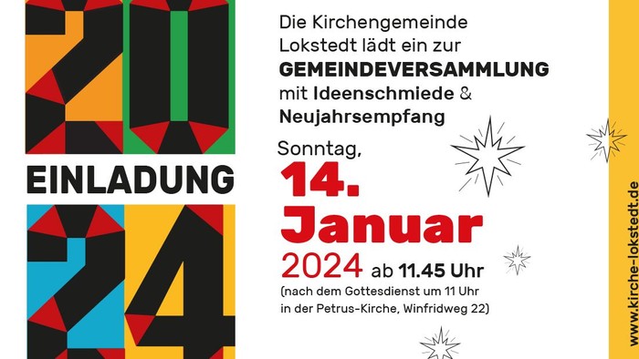 Einladung zur Gemeindefestversammlung am 14. Januar 2024 um 11.45 Uhr in der Petrus-Kirche
