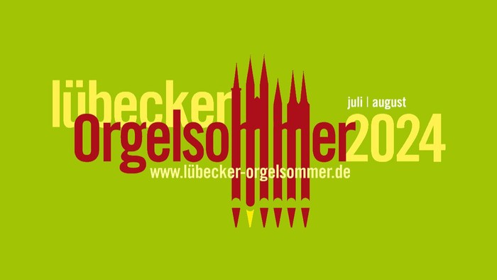 Das Bild zeigt das Festival Lübbecker Orgelsommer 2024 mit dem Datum Juli bis August und einer Website.