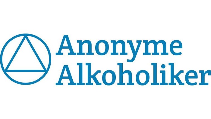Das Logo von Anonyme Alkoholiker mit einem blauen Dreieck und Text.