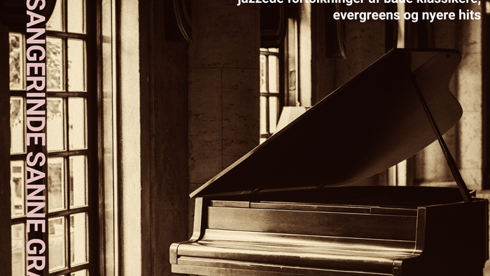 Jazzkoncert med Lukas Kirke og ensemble i klassisk sal med piano og sang.