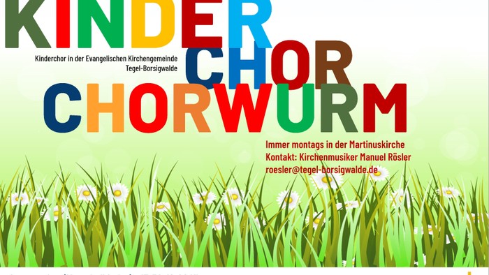 Flyer für Kinderchor in der Evangelischen Kirchengemeinde, Probenzeiten und Kontaktdaten