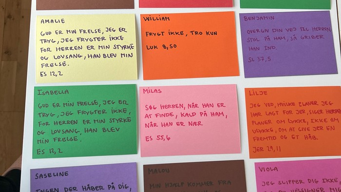 Farverne er skrevet på papir.