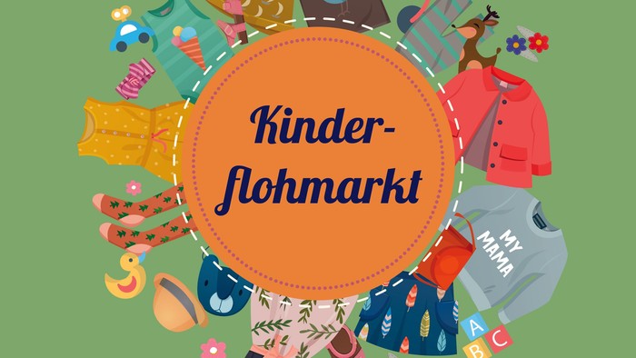 Buntes Plakat für eine Kinderflohmarkt-Veranstaltung am Samstag, den 16. März in Offenbach.