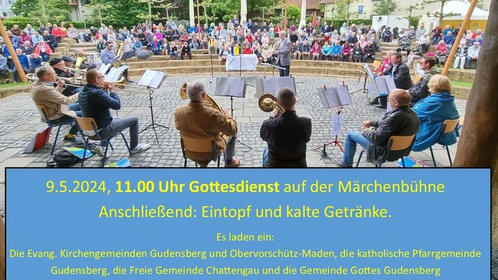 **Plakat für das Himmelfahrts-Event 2024**
mit großem Treffen und musikalischem Programm,
am **9. Mai 2024 um 11:00 Uhr**.