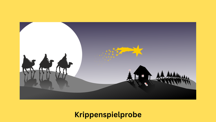 Drei Könige mit Stern und Kamelen vor einem Haus