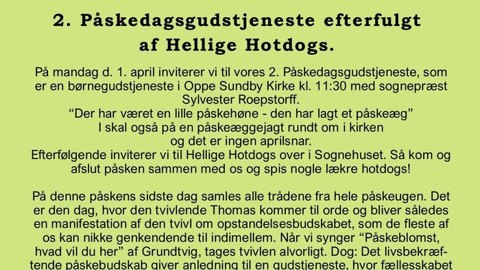 Flyer for Paskedagsgudstjeneste på Hellige Hotdogs.