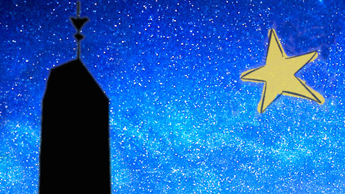 Sternenhimmel mit Uhrturm und Stern