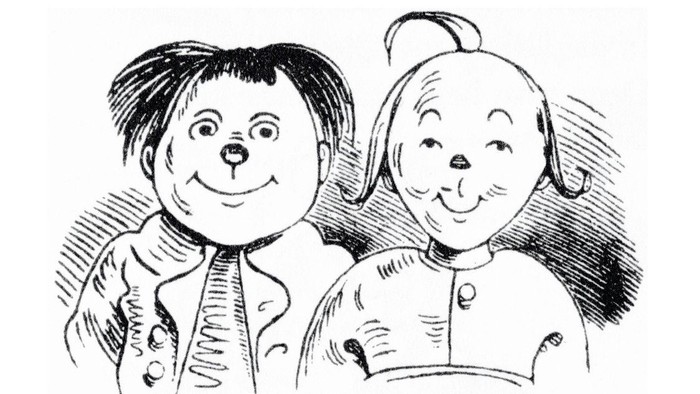 Zwei fröhliche Kinder mit freudigen Gesichtern.