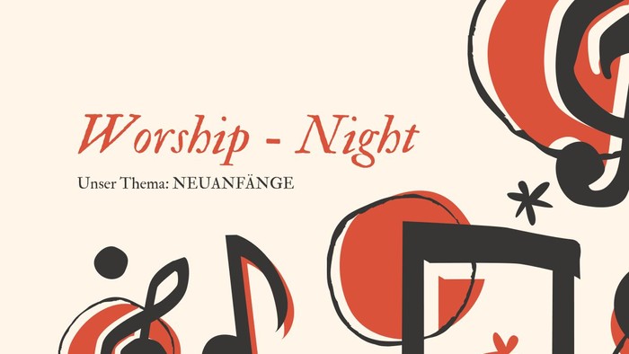 Das Bild zeigt ein Musikthema mit Noten und Symbolen, betitelt "Worship - Night".