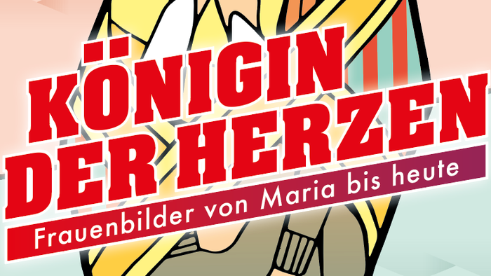 Plakat für eine Abendveranstaltung mit dem Titel *„Königin der Herzen“* mit Frauenporträts von Maria bis in die Moderne.