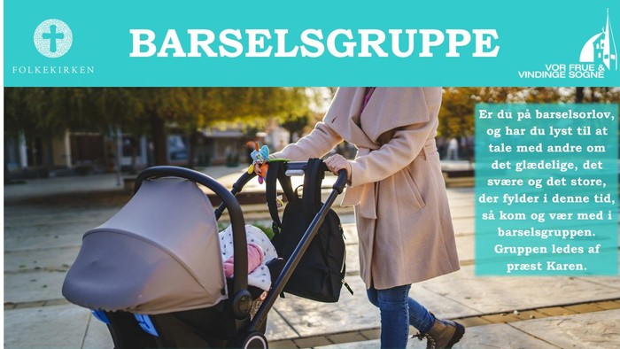 Barselsgruppe reklame med mor og barn ved spisevogn