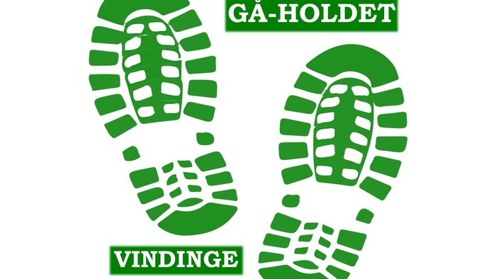 To skoaftryk med teksten "Gå-holdet" og "Vindinge"