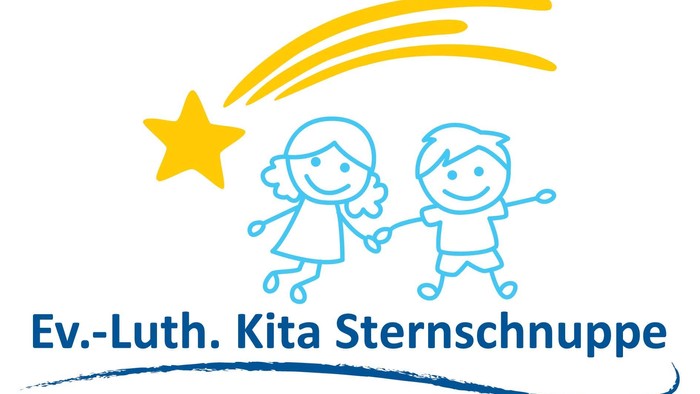 Zwei Kinder halten sich an den Händen unter einem Stern und einem Schweif