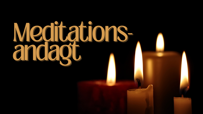 Fire lysende lygter med teksten "Meditations-andagt"