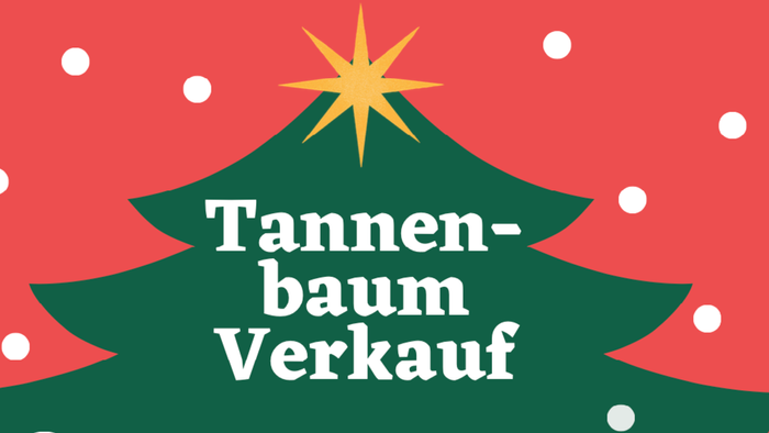 Weihnachtsbaum mit Stern und Text "Tannenbaum Verkauf"