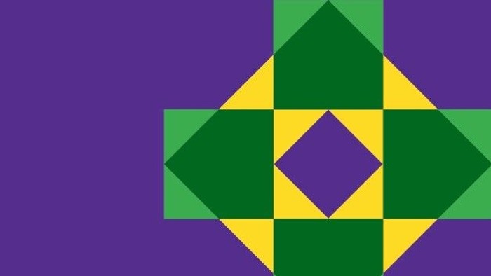 Das Bild zeigt ein geometrisches Muster in Grün, Gelb und Violett