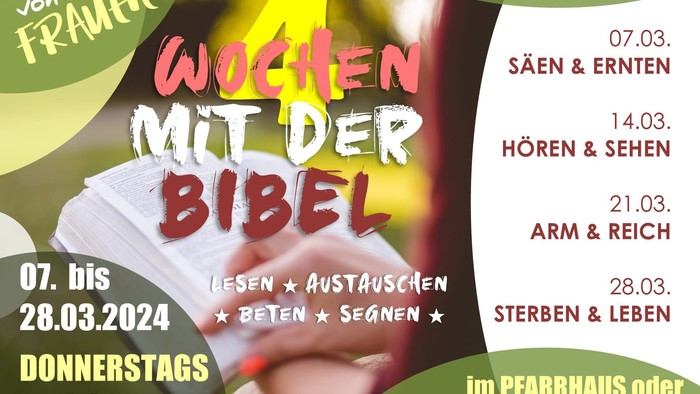 Frauentag-Veranstaltung mit Bibel-Themen, 28.03.2024, verschiedene Zeitblöcke im Pfarrhaus
