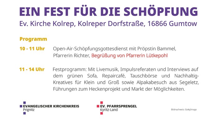 Ein Fest für die Schöpfung: Veranstaltung mit Programm und Interviews, 08.09.24 in Gumtow