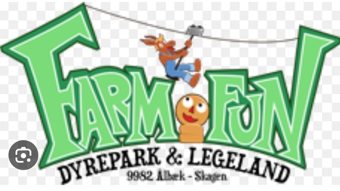 Farm Fun Dyrepark & Legeland logo med tegnede dyr og tekst