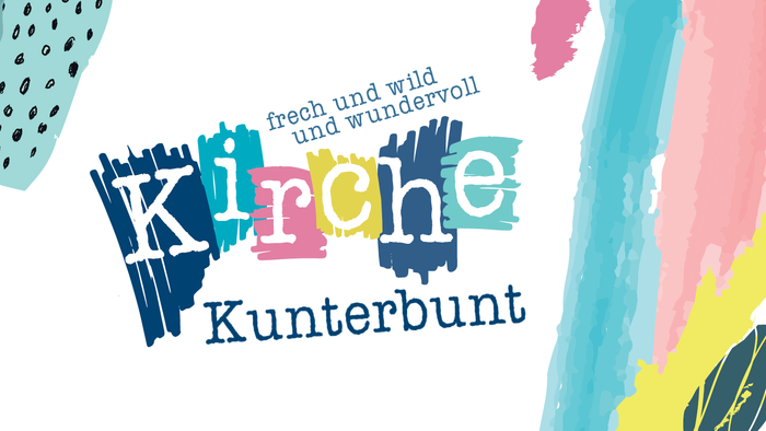 Illustration mit vielen Farben zur Kirche Kunterbunt