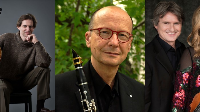 Billedet viser tre musikere med deres instrumenter