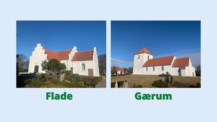 To billeder af Flade Kirke og Gærum Kirke