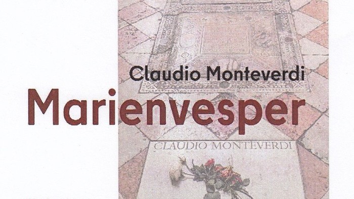 Das Bild zeigt den Titel eines Buches von Claudio Monteverdi mit dem Namen " Marienvesper ".