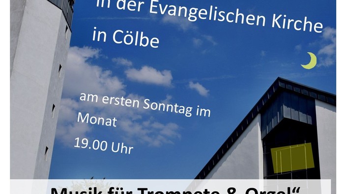 Plakat für ein Kirchenmusik-Event mit Trompeten- und Orgelaufführung
