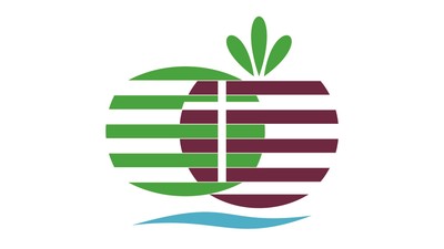 Das Bild zeigt ein stilisiertes Apfel-Logo mit grünen und roten Streifen und einem Blatt.