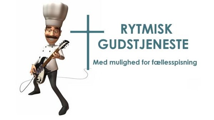 En køkkensvend spiller guitar med teksten
