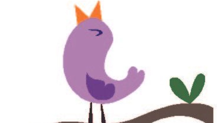 En lilla fugl med orange fjærdrag på en gren og en notemal over hovedet